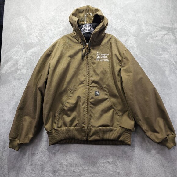 VTG Carhartt Jacket Mens Large Green J193 BRK Hooded Mesh Lined Nylon Canvas - Picture 1 of 12